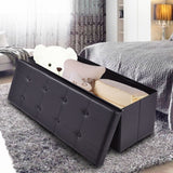 Folding Storage Faux Leather Ottoman Pouffe Box Stool Black