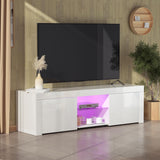 Modern White TV Stand Cabinet with RGB LED