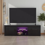 TV Stand with LED Lights, 2 Cabinets and Open Shelves  Black