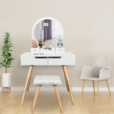 Vanity Table Set with Round Mirror & 4 Drawers Makeup Dressing