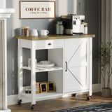 Farmhouse Kitchen Island on Wheels, Rolling Kitchen Cart Wheels Mobile Island, White