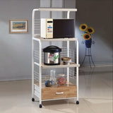 Microwave Kitchen Cart with Casters, White